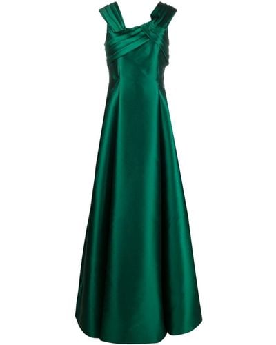 Alberta Ferretti Pleat-detail Asymmetric Flared Gown - Green