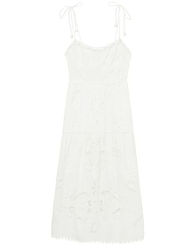 Sea Floral-embroidered Cotton Midi Dress - White