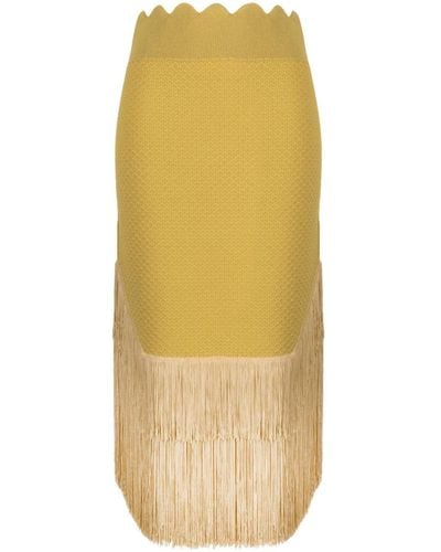 Victoria Beckham Fringed Crochet Midi Skirt - Yellow