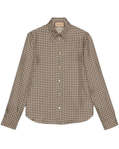 Gucci Stirrup-print Silk Shirt - Brown