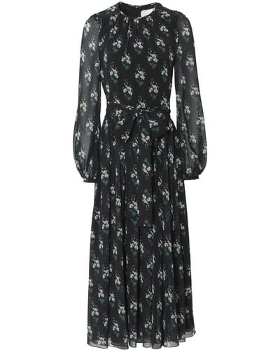 Carolina Herrera Floral-print Belted Midi Dress - Black