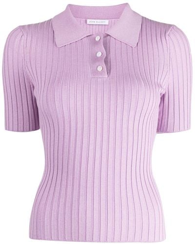 John Elliott Short-sleeve Ribbed-knit Polo Top Black - Pink