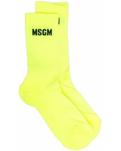 MSGM Logo-knit Socks - Yellow