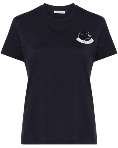 Moncler T-shirt en coton à logo pailleté - Bleu