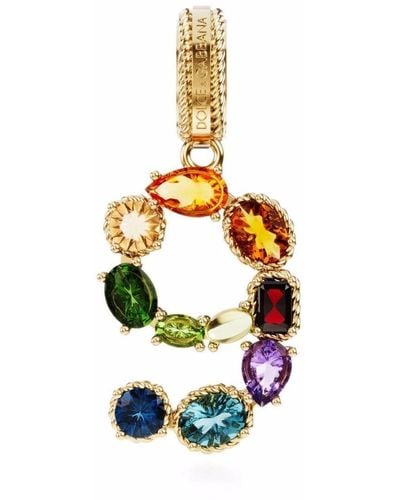 Dolce & Gabbana 18kt Yellow Gold Number 9 Gemstone Pendant - Metallic