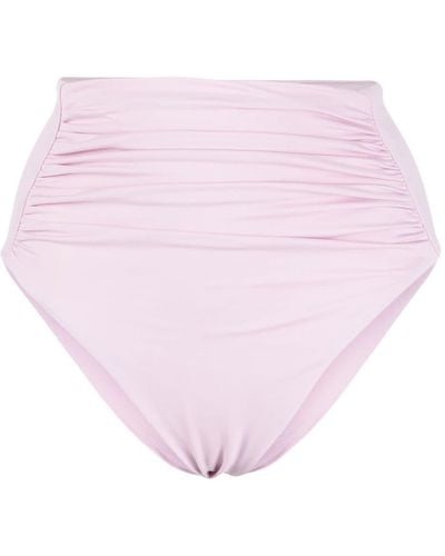 Self-Portrait High-waisted Gathered Bikini Bottoms - Pink