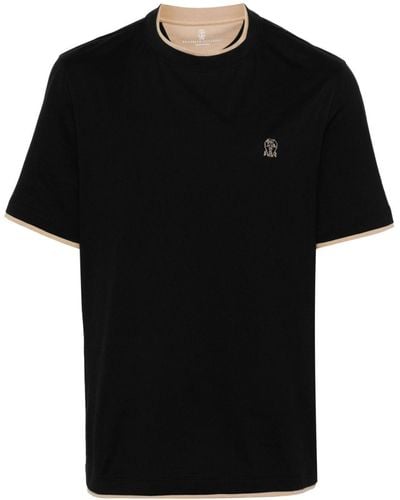 Brunello Cucinelli T-Shirt mit Logo-Stickerei - Schwarz