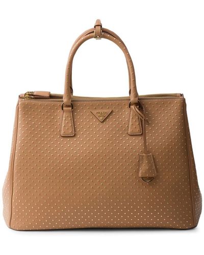 Prada Studded Galleria Saffiano Leather Handbag - Brown