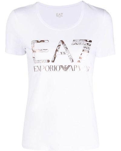 EA7 Metallic Logo-print T-shirt - White
