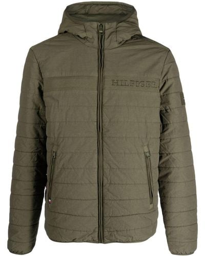 Tommy Hilfiger Logo-embroidered Padded Hooded Jacket - Green