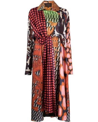Biyan Graphic-print Tied-waist Midi Dress - Red