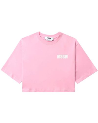MSGM Cropped-T-Shirt mit Logo-Print - Pink