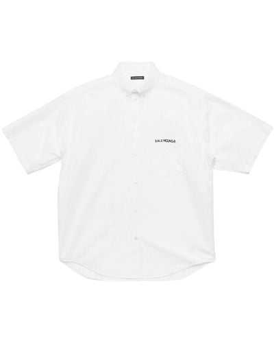 Balenciaga Chemise en coton à logo brodé - Blanc