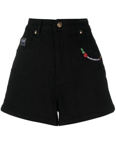 Versace Embroidered-logo Mini Shorts - Black