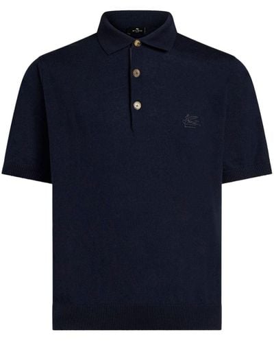 Etro Logo-embroidered Knitted Polo Shirt - Blue