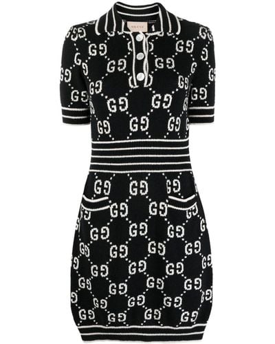 Gucci GG Damier-jacquard Polo Dress - Black