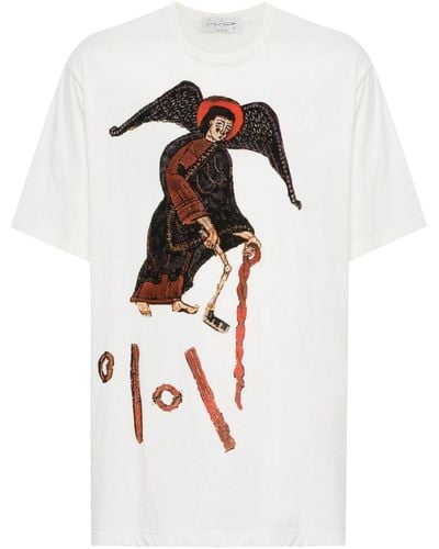 Yohji Yamamoto T-shirt Met Print - Wit