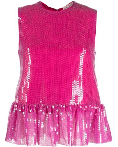 Nina Ricci Sequin-embellished Ruffle-hem Top - Pink