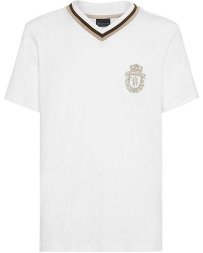 Billionaire Stripe-detail V-neck T-shirt - White