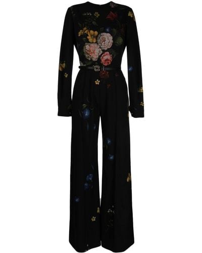 Elie Saab Floral-print Silk Jumpsuit - Black