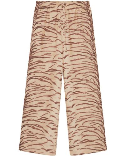 Stella McCartney Tiger-print Organic Silk Trousers - Natural