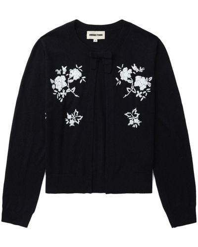 ShuShu/Tong Floral-embroidered Silk-cashmere Cardigan - Black