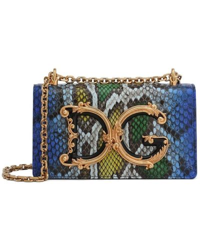 Dolce & Gabbana Pochette pour smartphone à effet peau de python - Bleu