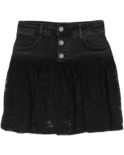 Liu Jo Lace-panel Denim Miniskirt - Black