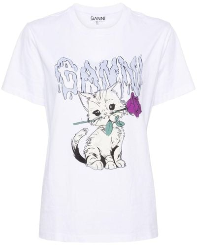 Ganni Graphic-print Cotton T-shirt - White