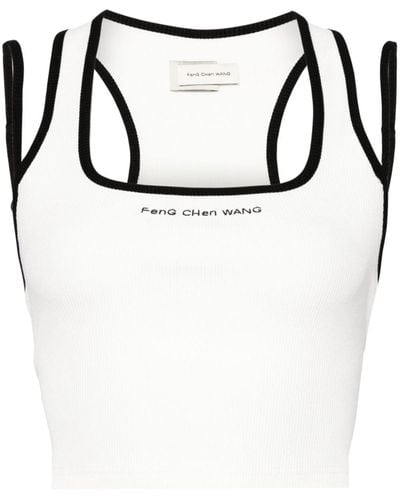 Feng Chen Wang Logo-embroidered Cropped Top - White