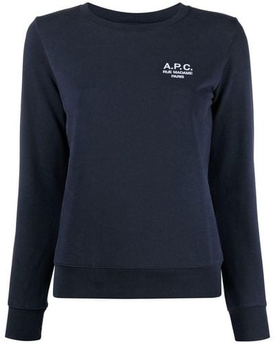 A.P.C. Sweat en coton Skye à logo brodé - Bleu