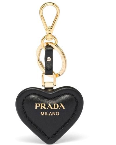 Prada Heart-motif Leather Keyring - Black