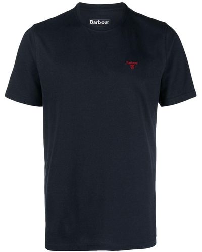 Barbour T-shirt en coton à logo brodé - Bleu