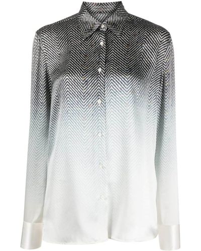 Ermanno Scervino Chemise en soie à motifs de chevrons - Gris