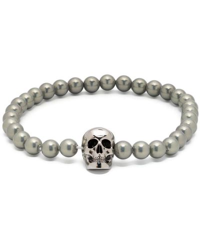 Alexander McQueen Perlenarmband mit Totenkopf - Mettallic