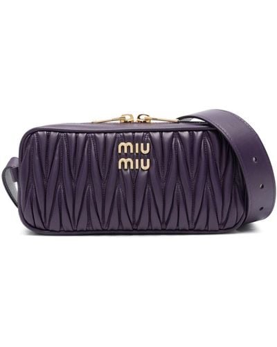 Miu Miu Logo-lettering Matelassé Shoulder Bag - Purple