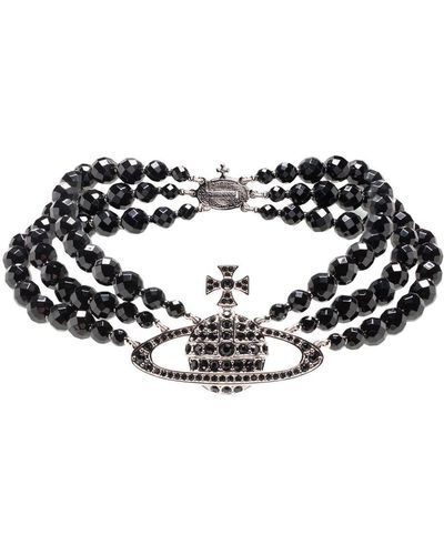 Vivienne Westwood Tripe-beaded Orb Choker Necklace - Black