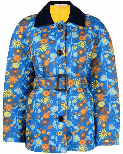 Marni Abrigo con cinturón y motivo floral - Azul