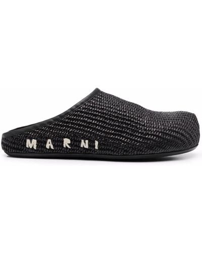 Marni Sabot Woven Slip-on Mules - Black