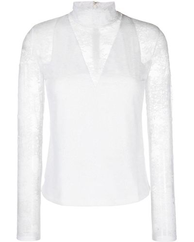 Maje Lace-overlay High-neck Top - White