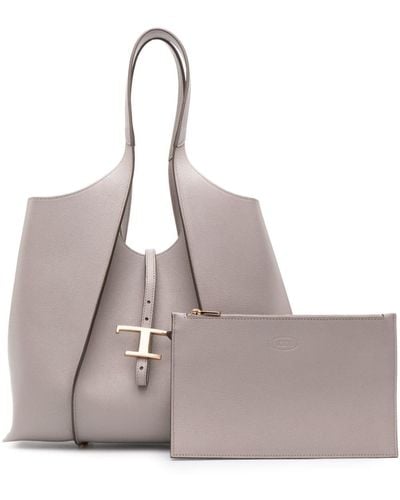 Tod's T Timeless Leather Shopping Bag - Grey