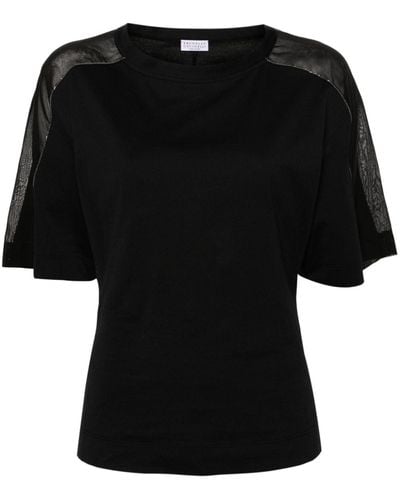 Brunello Cucinelli T-shirt en coton à ornements métalliques - Noir