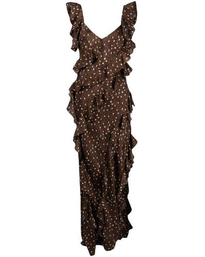 Cynthia Rowley Ruffled Polka-dot Silk Maxi Dress - Brown