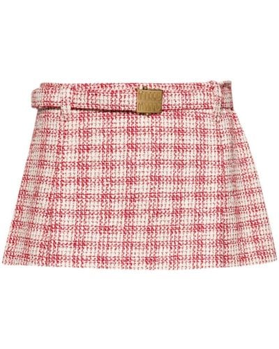 Miu Miu Belted A-line Tweed Miniskirt - Red