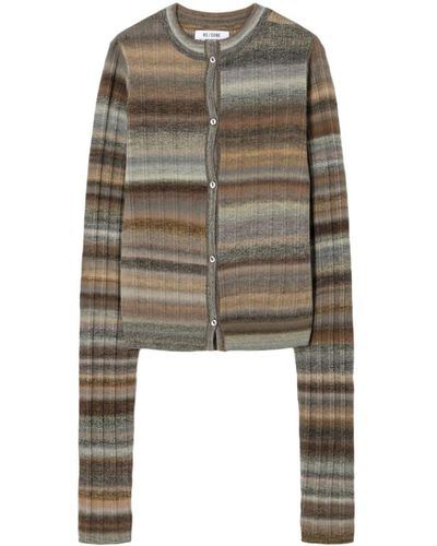 RE/DONE Striped Ribbed-knit Wool Cardigan - Brown