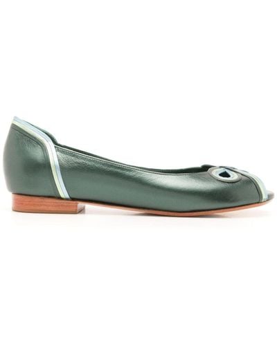 Sarah Chofakian Muniz Cut-out Leather Ballet Court Shoes - Green
