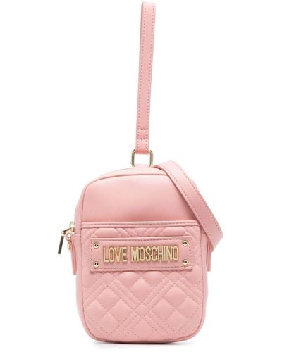 Love Moschino Satchel-Tasche mit Logo-Schild - Pink
