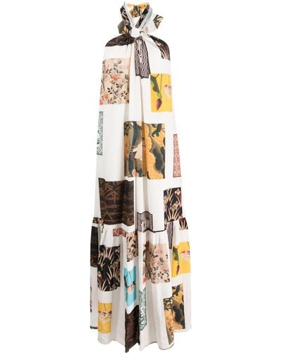 Erika Cavallini Semi Couture Graphic-print Halterneck Maxi Dress - Metallic