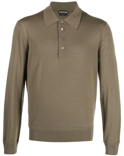 Tom Ford Piqué Long-sleeve Polo Shirt - Green