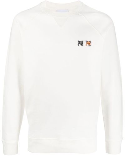 Maison Kitsuné Fox-patch Crew-neck Sweatshirt - White